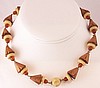 BN39 wood cone w glass beads necklace